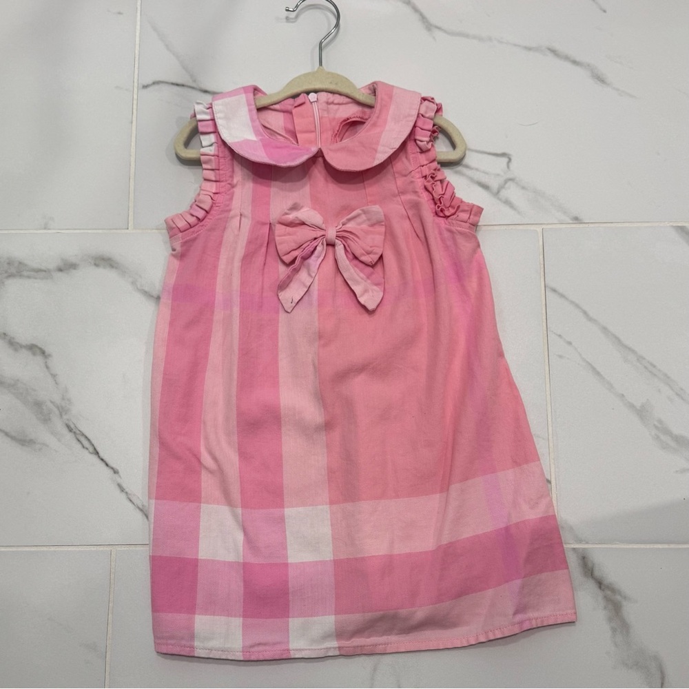 5/$25 Peter Pan Collar Pink Plaid Dress with Bow – Size 110/4T - 100% Cotton